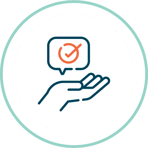 ADAMftd_Advisors Hand receiving a checkmark in a speech bubble; professional services - Global Trade Data