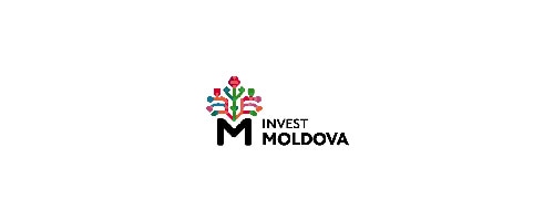 Invest Moldova logo: M with stylized floral design. Government & Industry partnership. - Global Trade Data